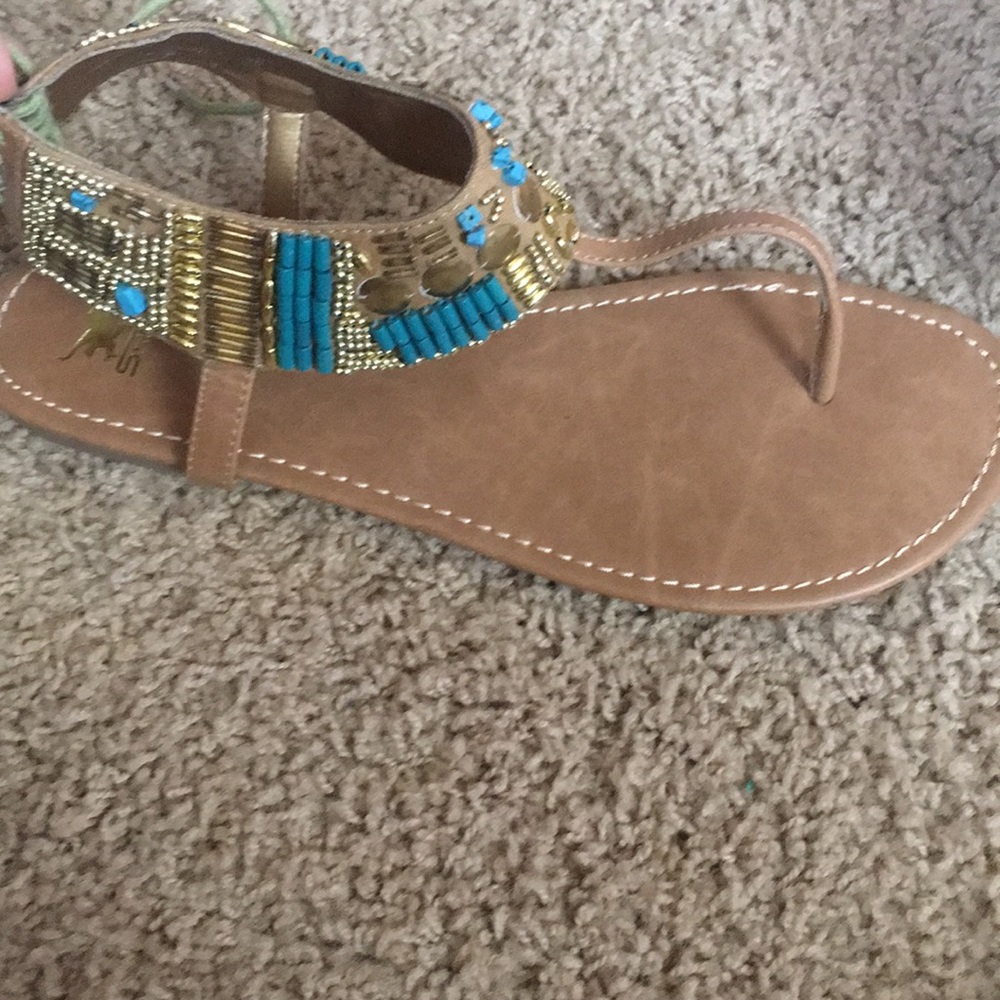 NWOT Women's Teal and Gold Sandal (size 10)